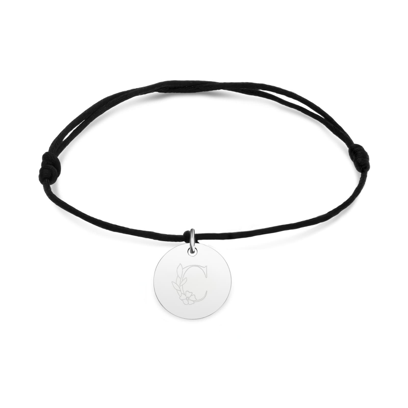 Packshot du bracelet cordon personnalisé lettre florale pour enfant