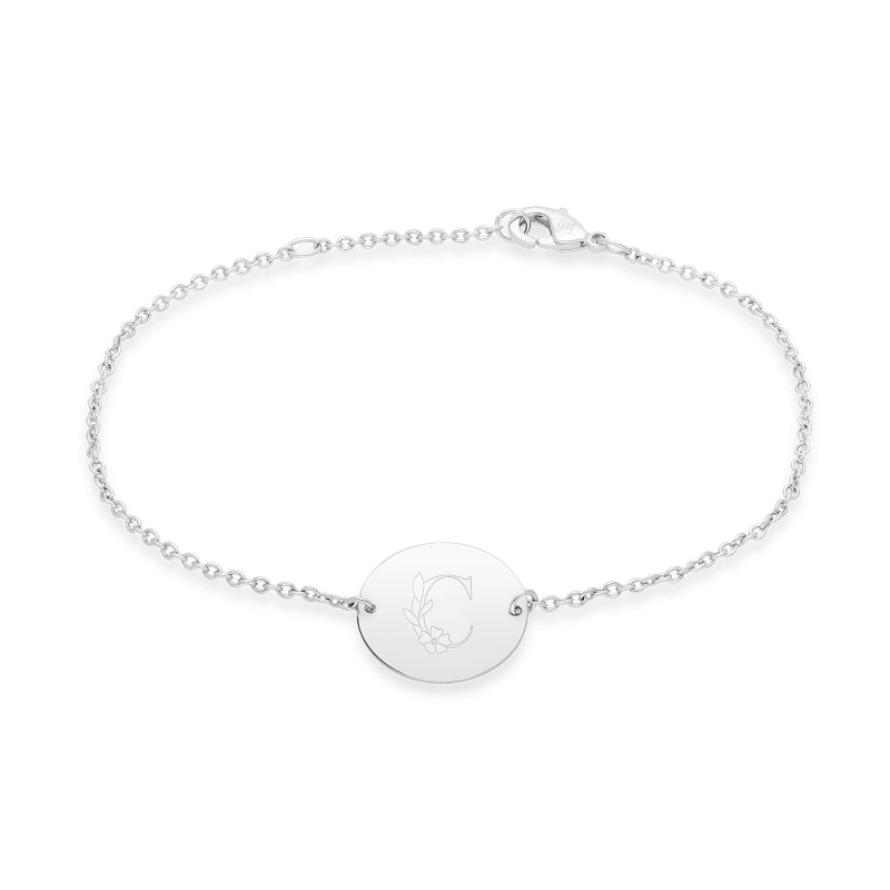 Packshot bracelet personnalisé enfant avec initiale florale en argent