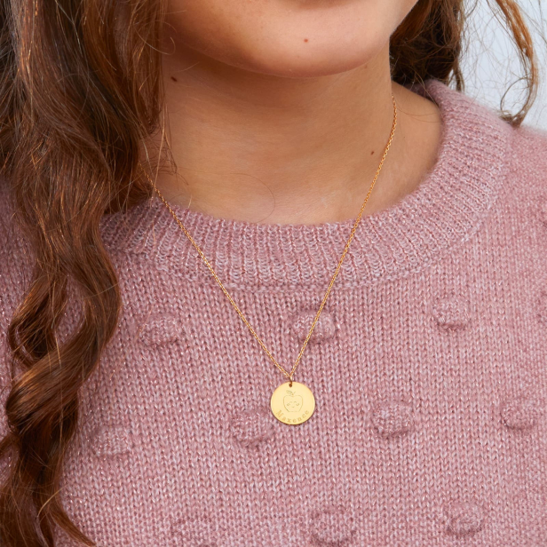Collier personnalisé médaille 15 mm dessin pomme en Plaqué Or