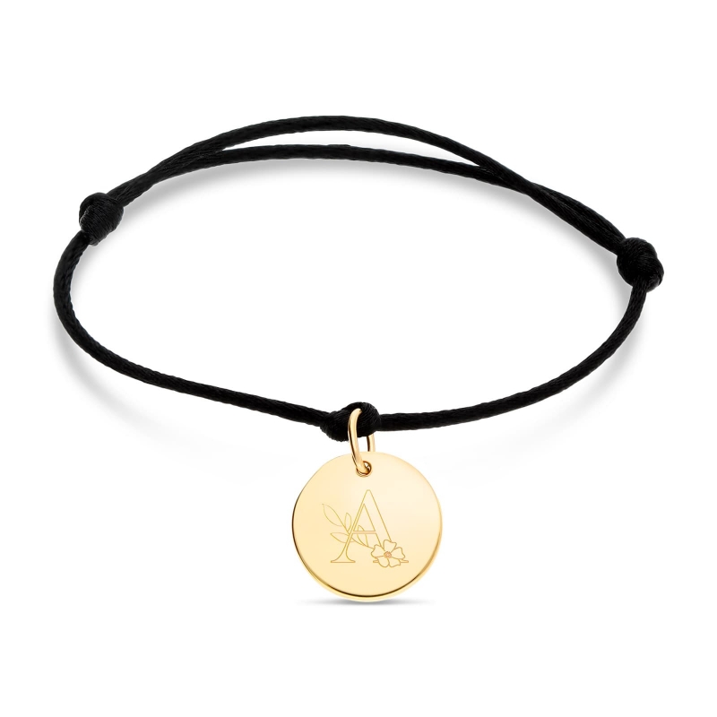 Bracelet cordon personnalisé enfant lettre florale en Plaqué Or