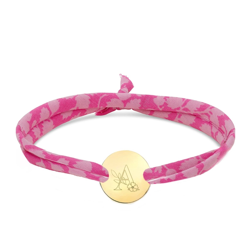 Bracelet liberty personnalisé enfant lettre florale en Plaqué Or