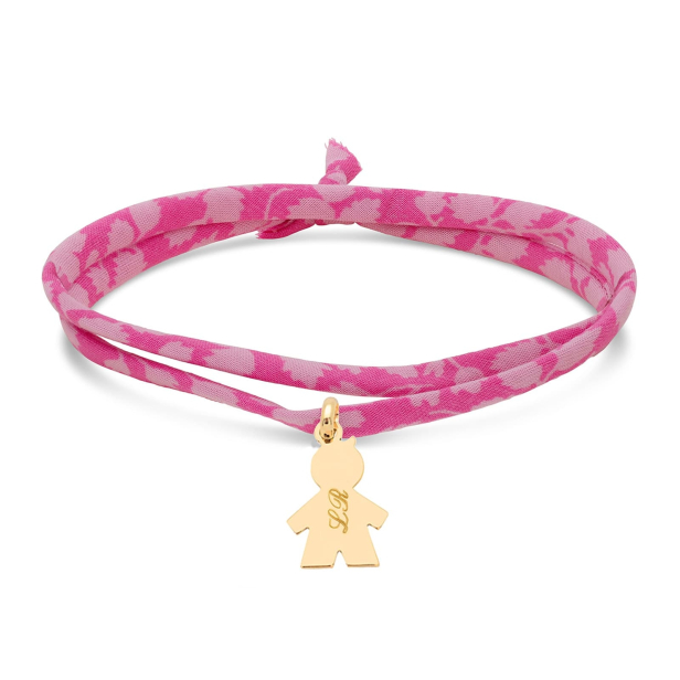 Bracelet liberty et pendentif garçon 15 mm gravé en Plaqué Or
