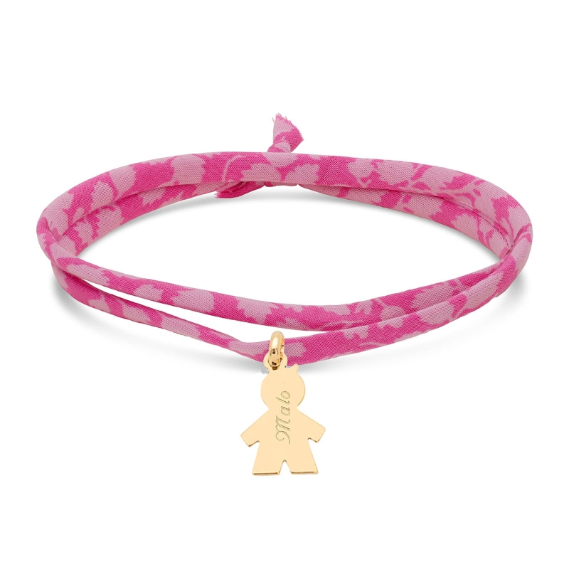 Bracelet liberty et pendentif garçon 15 mm gravé en Plaqué Or
