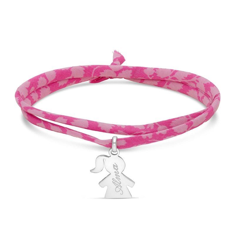 Bracelet liberty et pendentif fille 15 mm personnalisé en Argent