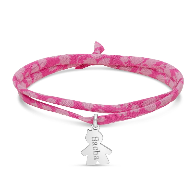 Bracelet liberty et pendentif garçon 15 mm gravé en Argent
