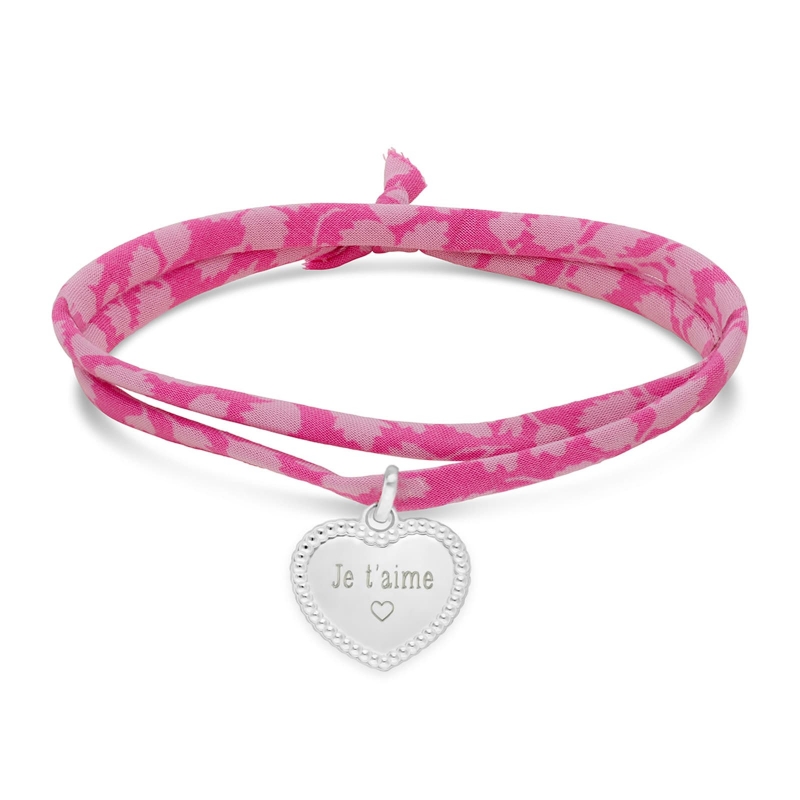 Bracelet liberty et cœur 15 mm gravé en Argent