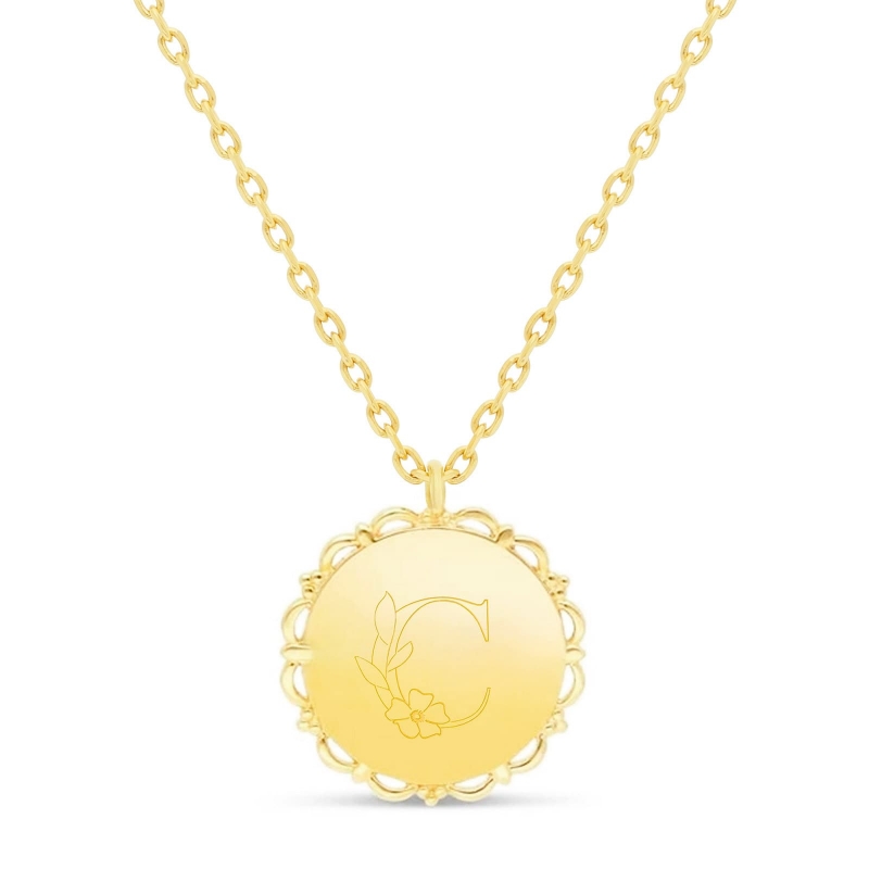 Collier personnalisé enfant avec initiale florale en Plaqué Or