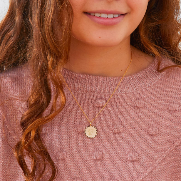 Collier personnalisé enfant avec initiale florale en Plaqué Or