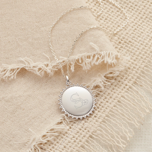 Collier personnalisé alphabet floral médaille soleil en Argent