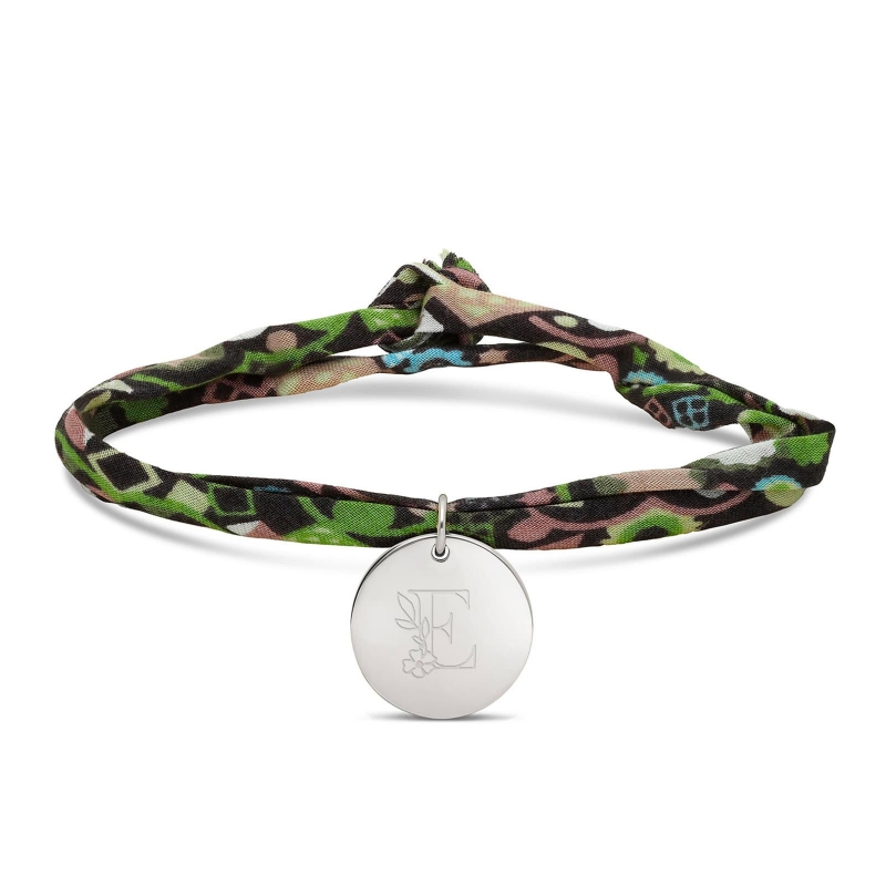 Bracelet liberty personnalisé enfant initiale florale en Argent