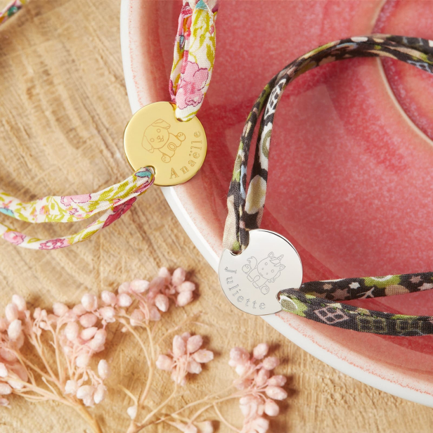 Bracelet liberty enfant personnalisé plaqué or - Illustrations animaux