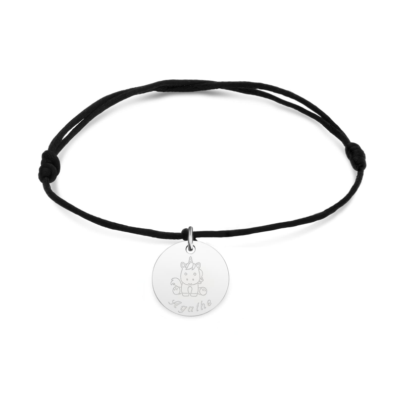 Bracelet cordon personnalisé pour enfant avec illustration licorne.