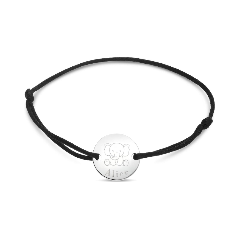 Bracelet cordon personnalisé pour enfant avec illustration animaux : chat, chien, éléphant, licorne.