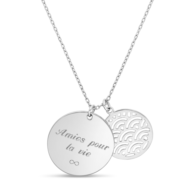 Packshot du collier double médailles gravées en Argent