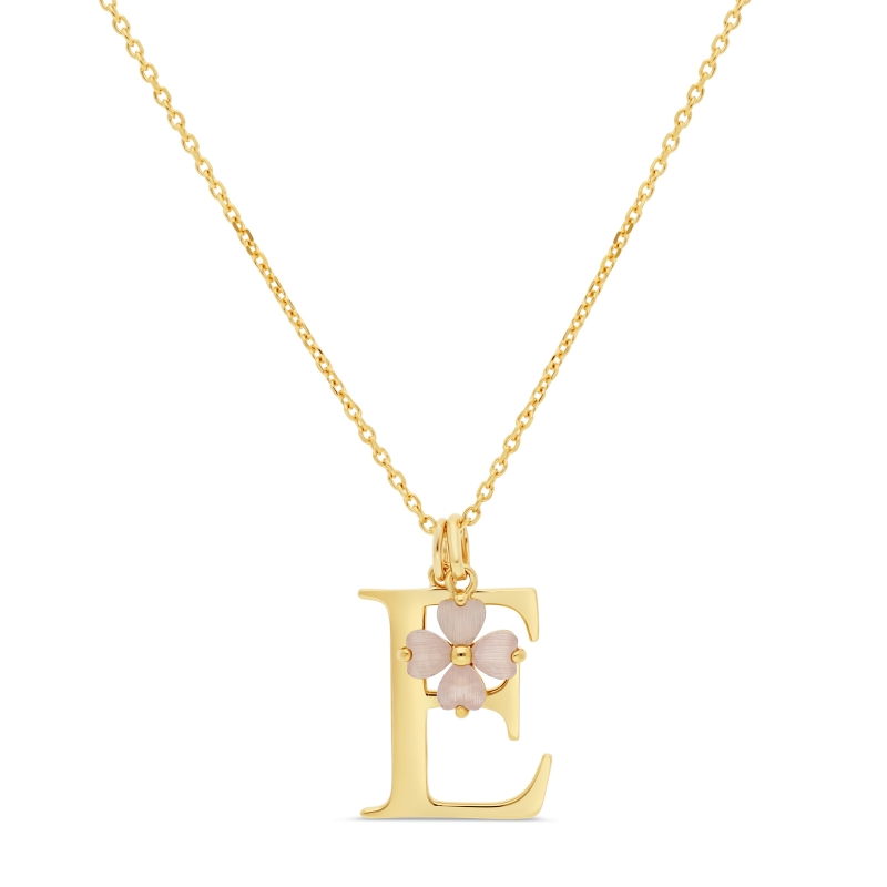 Collier charm lettre 18 mm Plaqué Or et son pendentif trèfle rose