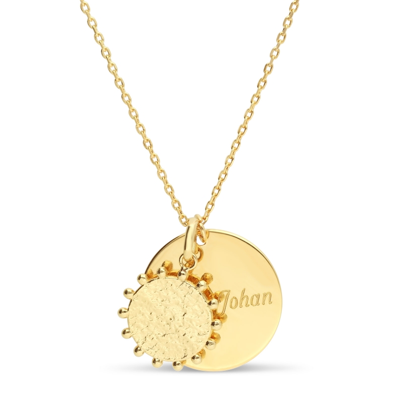 Packshot du Collier personnalisé médaille 20 mm avec pendentif martelé soleil Plaqué Or