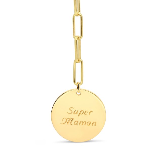 Packshot du Collier grande maille et médaille personnalisée 20 mm en Plaqué Or
