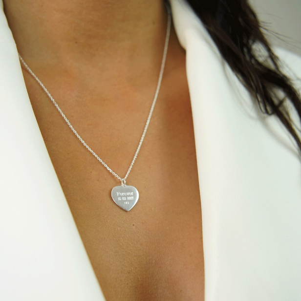 Collier personnalisé médaille 15 mm cœur plat Argent
