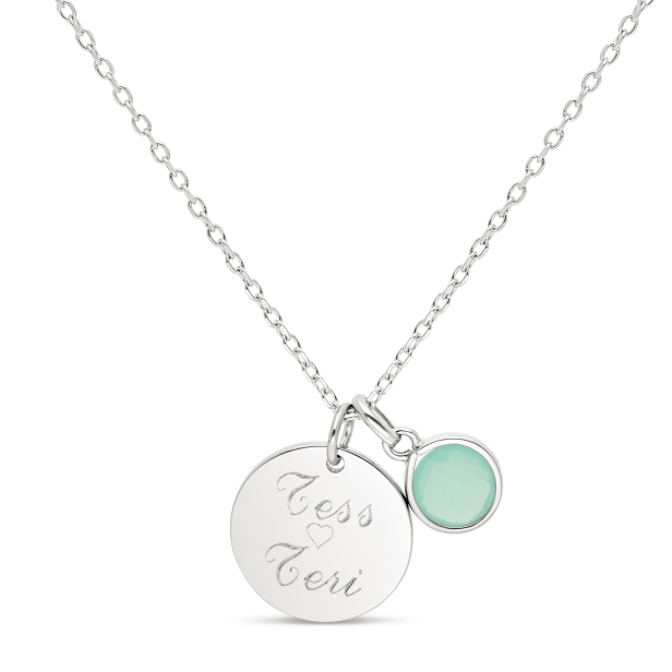 Collier personnalisé médaille 15 mm Argent et pierre bleue